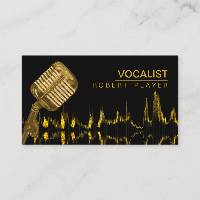 Carte De Visite Or de microphone de professeur de musique du DJ de (Devant)