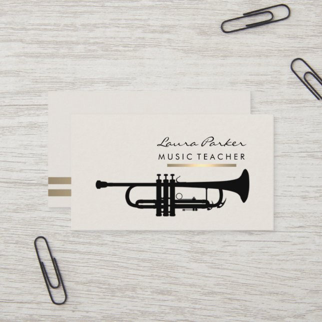 Carte De Visite Or d'instrument de trompette de professeur de (Devant/Arrière en situation)
