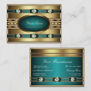 Carte De Visite Or élégant avec dégradé Turquoise et diamants Faux