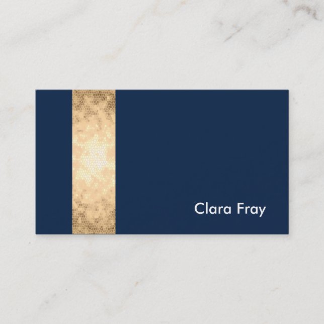 Carte De Visite or élégant de faux, bleu marine, rayures blanches (Devant)