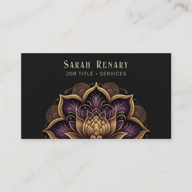 Carte De Visite Or et Améthyste Lotus Flower Black (Devant)