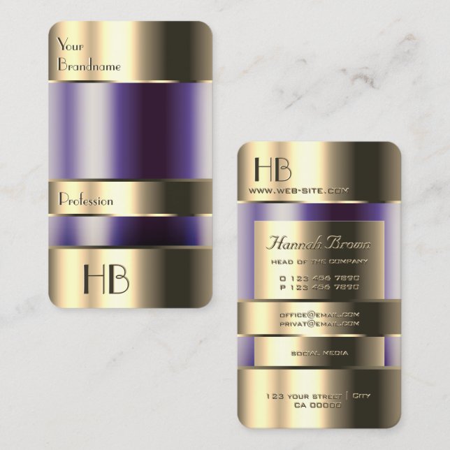 Carte De Visite Or et verre peuvent pourpre Liquides Monogramme Qu (Devant / Derrière)