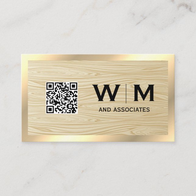 Carte De Visite Or exécutif | Grain de bois | Code QR (Devant)