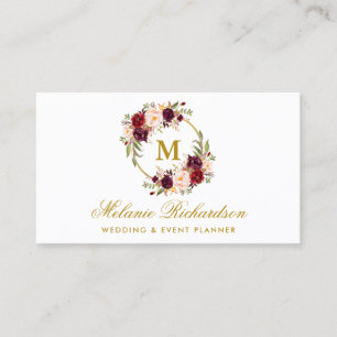 Carte De Visite Or floral de monogramme de Bourgogne Marsala