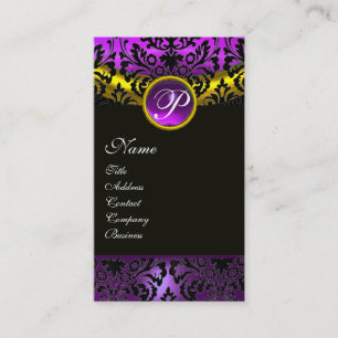 CARTE DE VISITE OR JAUNE NOIR PURPLE AMÉTHYST DOMMASK MONOGRAM