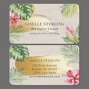 Carte De Visite Or Linen Tropical Luxe Aquarelle Brosse