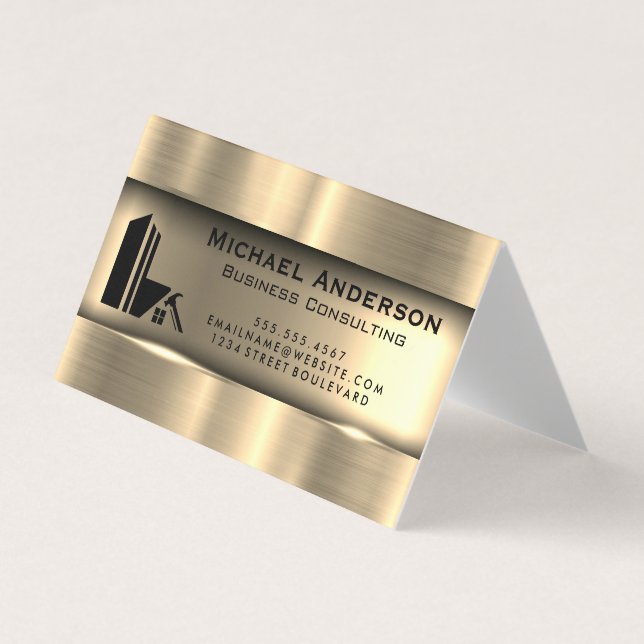 Carte De Visite Or métallique | Logo immobilier (Devant)