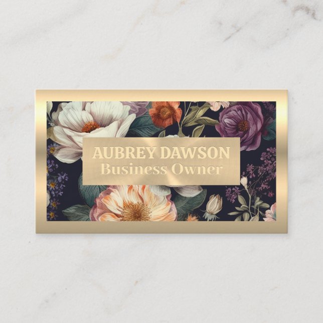 Carte De Visite Or métallique | Vintage Elegant Flower Motif (Devant)