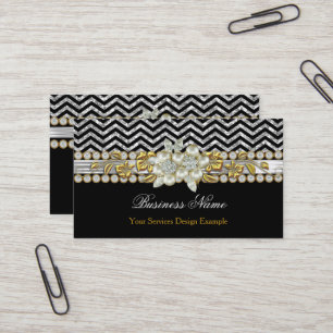 Carte De Visite Or Noir Argent Chevron Diamant Floral