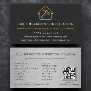 Carte De Visite Or Noir Code QR Métal Bricoleur Construction