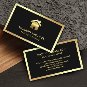 Carte De Visite Or noir feuille d'or Logo Maison Agent immobilier