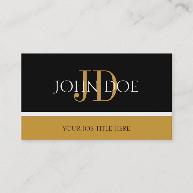 Carte De Visite Or noir/jaune de monogramme de YourJobTitle (Devant)