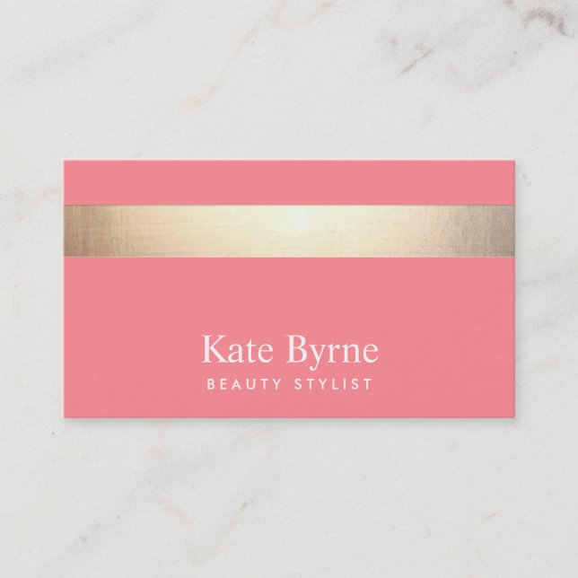 Carte De Visite Or (pas de brillance) Moderne rayé Rose (Devant)