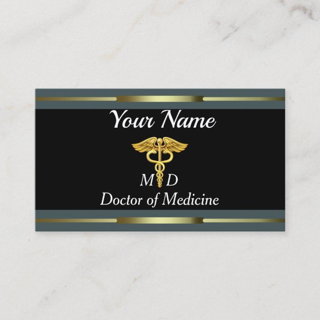 Carte De Visite Or professionnel et noir de docteur en médecine (Devant)