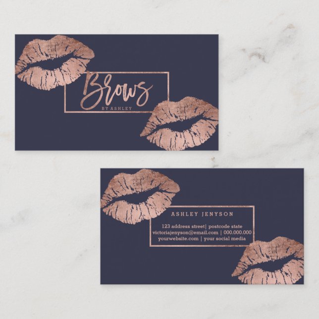 Carte De Visite Or rose de fronts de typographie de faux chic de (Devant / Derrière)