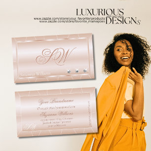 Carte De Visite Or Rose de luxe avec diamants et monogramme Noble