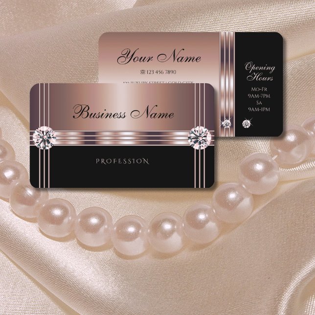 Carte De Visite Or Rose glamour et noir avec diamants Faux (Créateur téléchargé)