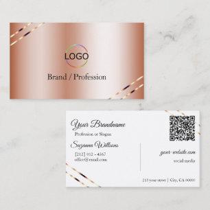 Carte De Visite Or rose gold avec logo et code QR à lignes scintil