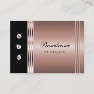 Carte De Visite Or Rose moderne et noir avec diamants lumineux