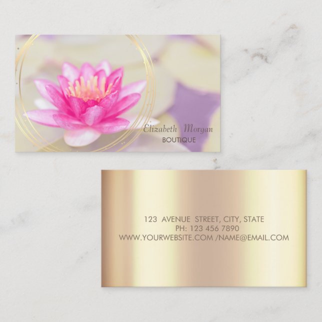 Carte De Visite Or Rose tendance, Gold Circle Lotus (Devant / Derrière)