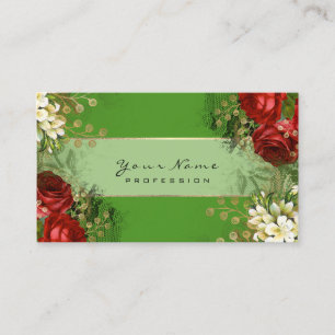 Carte De Visite Or vert floral VIP de roses rouges d'organisateur