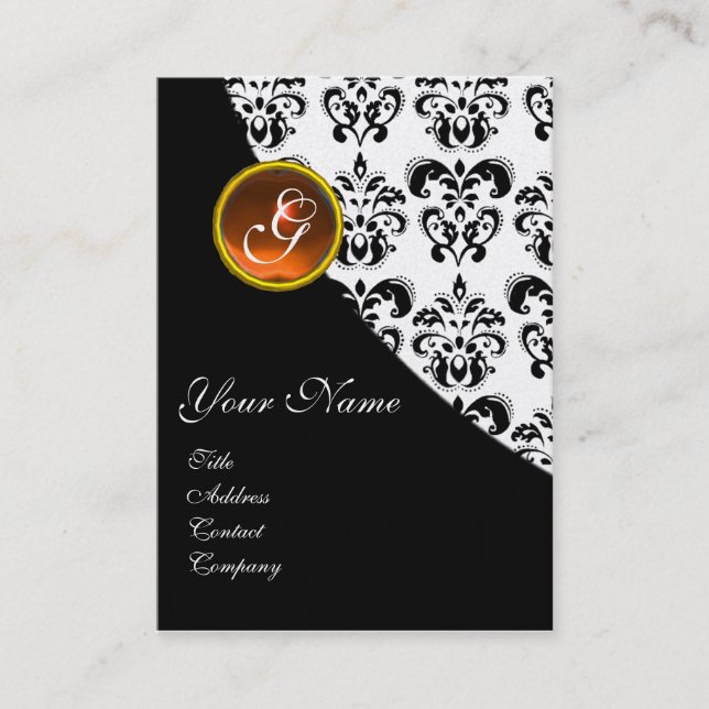 Carte De Visite ORANGE AGATE DAMASK MONOGRAS, jaune (Devant)