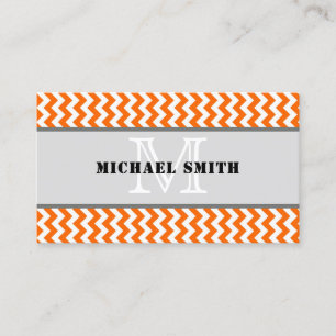 Carte De Visite Orange blanc Chevron Zigzag Monogramme