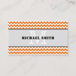 Carte De Visite Orange blanc Chevron Zigzag Monogramme