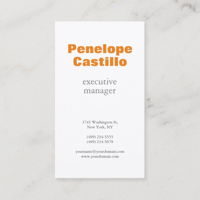 Carte De Visite Orange Blanc Moderne Simple Clair Premium Silk (Devant)