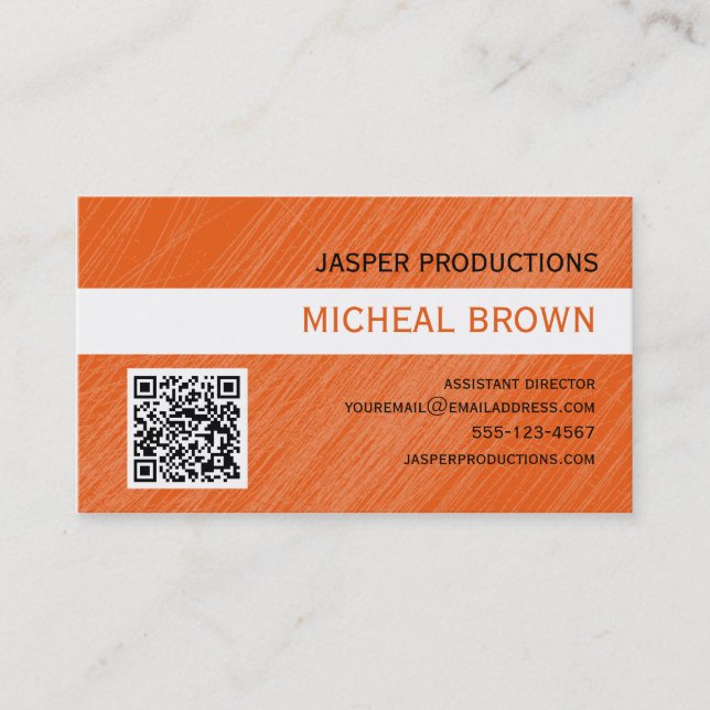 Carte de visite orange de code de QR (Devant)