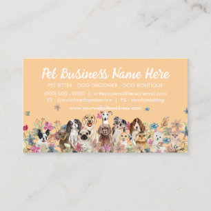 Carte De Visite Orange Fleurs Élégantes Chien Groomer