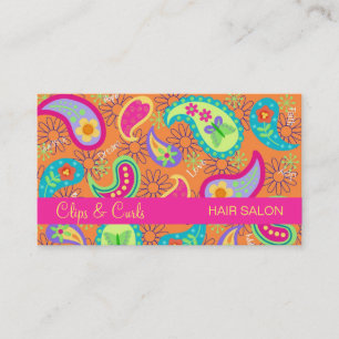 Carte De Visite Orange Fuchsia rose moderne Paisley Whimsy Motif