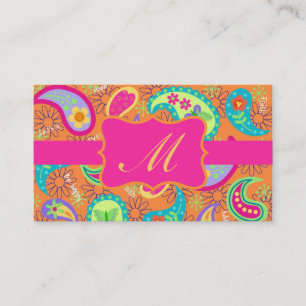 Carte De Visite Orange Fuchsia rose moderne Paisson Monogramme