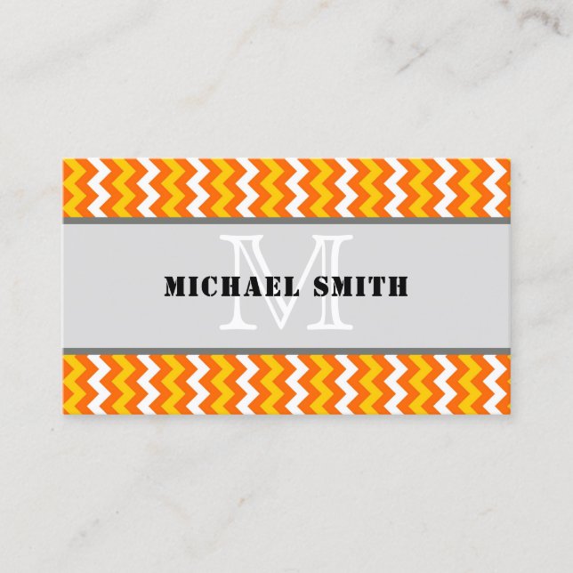 Carte De Visite Orange jaune blanc Chevron Zigzag Monogramme (Devant)