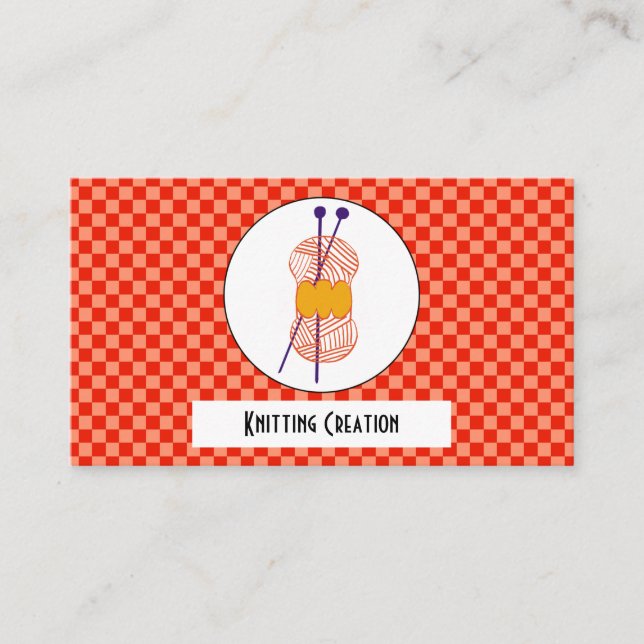 Carte De Visite Orange Light Orange Chèques Motif & Tricot (Devant)