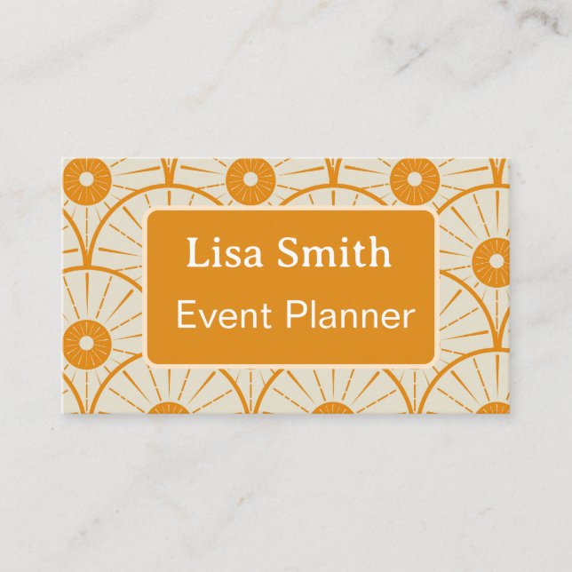 Carte De Visite Orange Modern Art déco sun Event Planner (Devant)