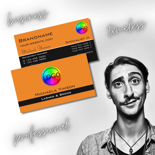 Carte De Visite Orange moderne et noir avec logo professionnel (Créateur téléchargé)