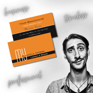 Carte De Visite Orange moderne et noir avec Monogram Professional