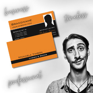 Carte De Visite Orange moderne et noir avec professionnel photo