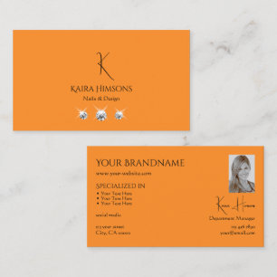 Carte De Visite Orange ordinaire moderne avec Monogramme Photo et 