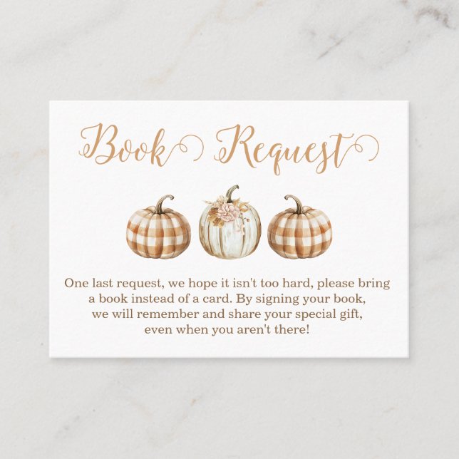 Carte De Visite Orange Pumpkin Baby Shower Book Request Insert (Devant)
