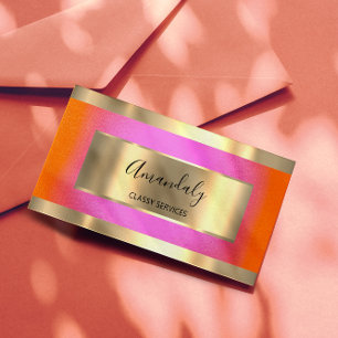 Carte De Visite Orange rose élégant encadré d'or professionnel