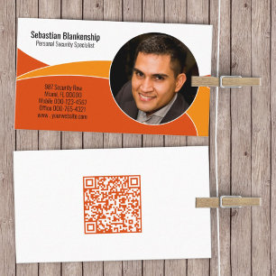 Carte De Visite Orange Security Professional Photo QR Code