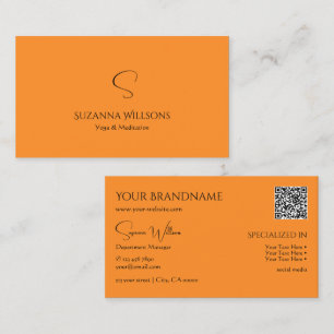 Carte De Visite Orange simple élégant avec monogramme et code QR
