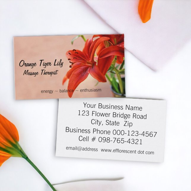 Carte De Visite Orange Tiger Lily Fermer la photo (A floral double sided business card ready to personalize for your business marketing needs. )