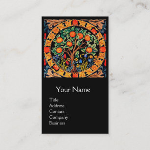 Carte De Visite ORANGE TREE, FEUILLES VERTS, FLEURS Floral Monogra