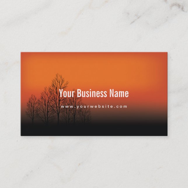 Carte de visite orange vibrant d'arbres de coucher (Devant)