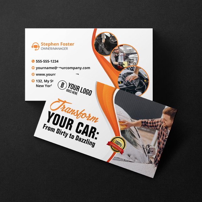 Carte De Visite Orange Washing Waxing Service de détail automatiqu (Créateur téléchargé)