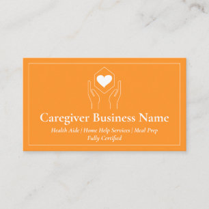 Carte De Visite Orange White Hand Heart Minimal aidant