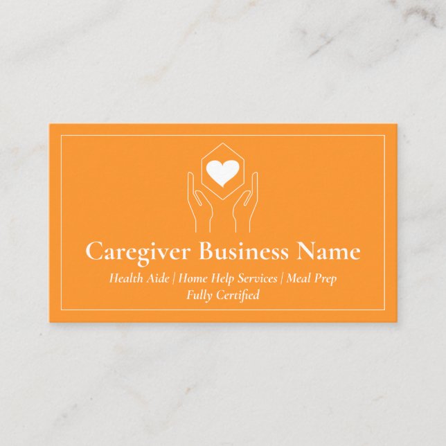 Carte De Visite Orange White Hand Heart Minimal aidant (Devant)